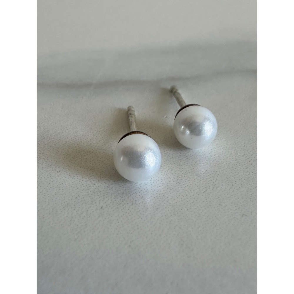 Classic White Pearl Stud Earrings Sterling Silver Minimalist Jewelry